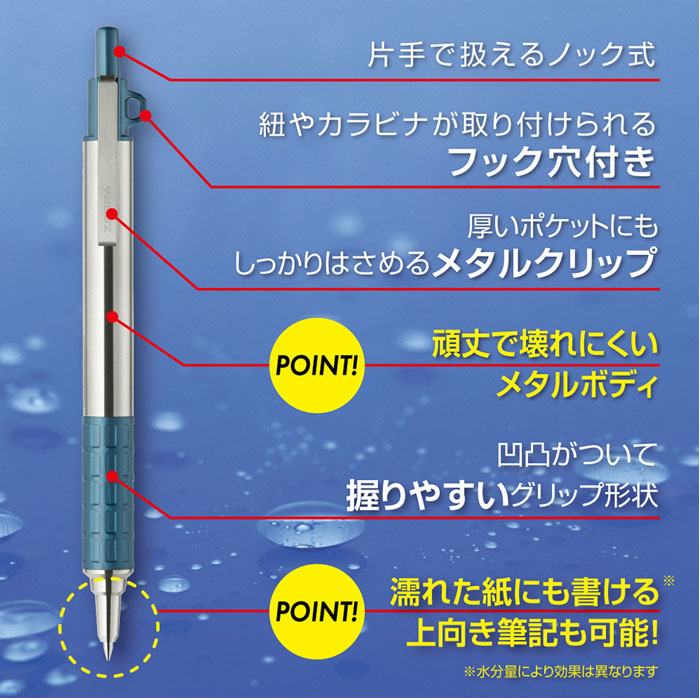 ウェットニー WETNIE 0.7mm 加圧式ボールペン 軸色各3色 ゼブラ P-BA100