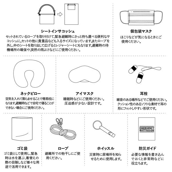 防災緊急10点セット シートインサコッシュタイプ ブラック トレードワークス TB-0005-009