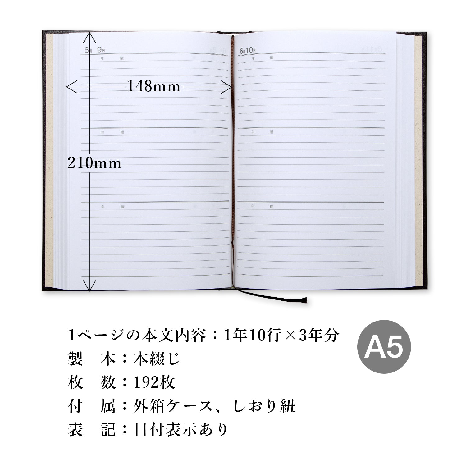 3年用日記《日付表示あり》A5 アピカ D303 日記帳