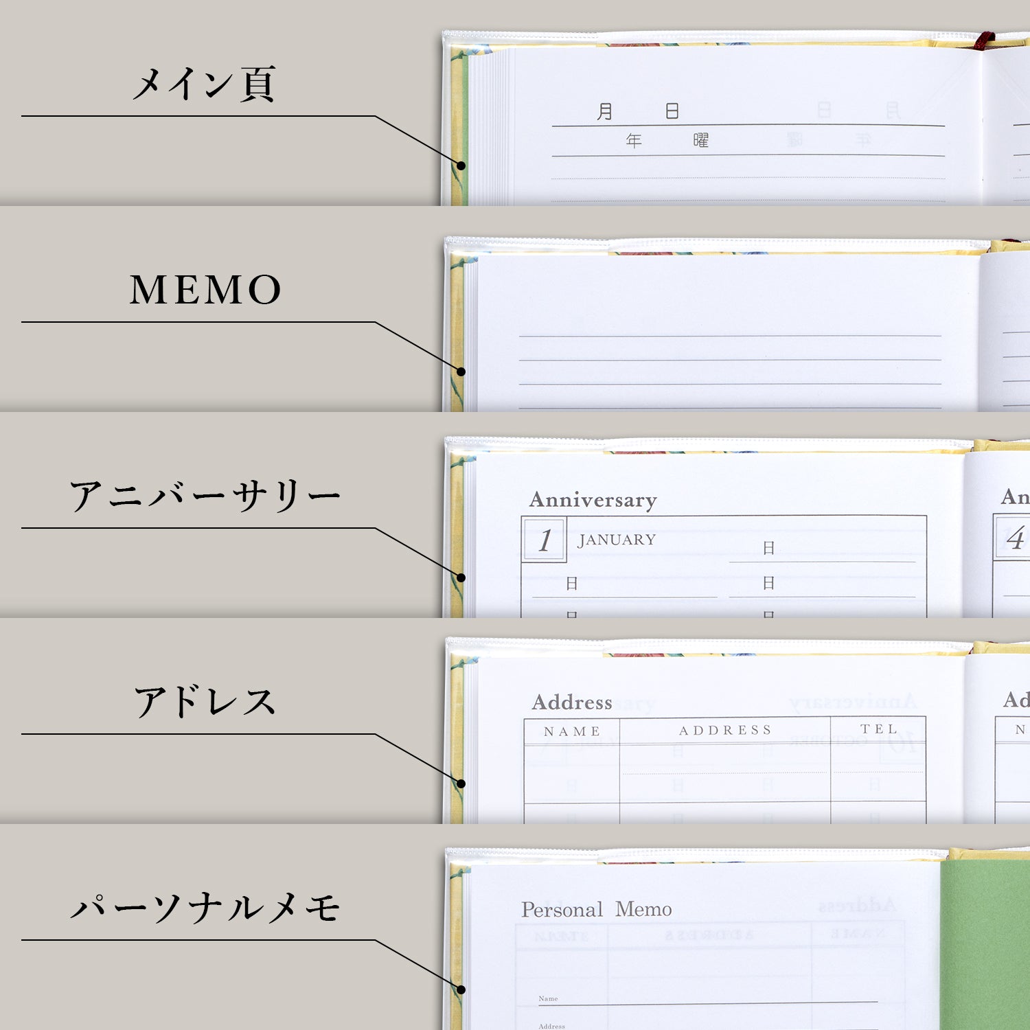 3年日記《日付表示なし》B6 花柄 横書　アピカ D310