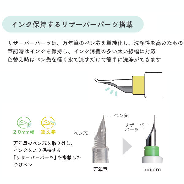 hocoro《ホコロ》 万年筆ペン先のつけペン (2.0mm幅 ２色) ペン先１個+ペン軸１本入り セーラー万年筆 　12-0137-2［M便 1/10］