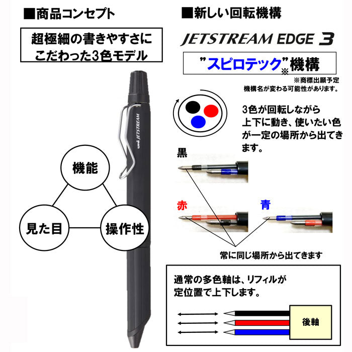 ジェットストリーム エッジ3  (全3色)　0.28mm 　3色ボールペン 三菱鉛筆　 SXE3250328