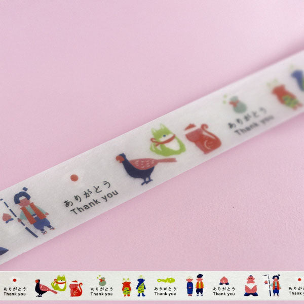 【当店オリジナル】mt マスキングテープ 太巻きタイプ 18mm×30m [桃太郎 ありがとう] 1巻入り カモ井加工紙 ｵﾘｼﾞﾅﾙMT-F01 [M便 1/4]