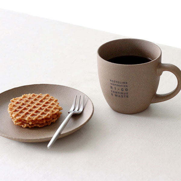 GOOD MORNING マグカップ 200 プレートセット [ナチュラル/グレイカラー] 再生備前 the continue RI-CO MUG200&amp;PLT 専用ボックス入り