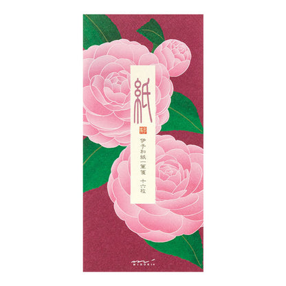 冬レター [一筆箋] 伊予和紙 16枚入り [箔 乙女椿柄] デザインフィル(ミドリ) 89596 [M便 1/8]