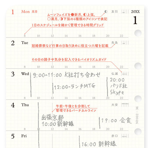 002 2026年 ダイアリーリフィル 週間レフト式 [ミニサイズ・MINI6] 6穴 2026年1月・月曜始まり 週間+メモ PLOTTER/プロッター 77718176 [M便 1/8]