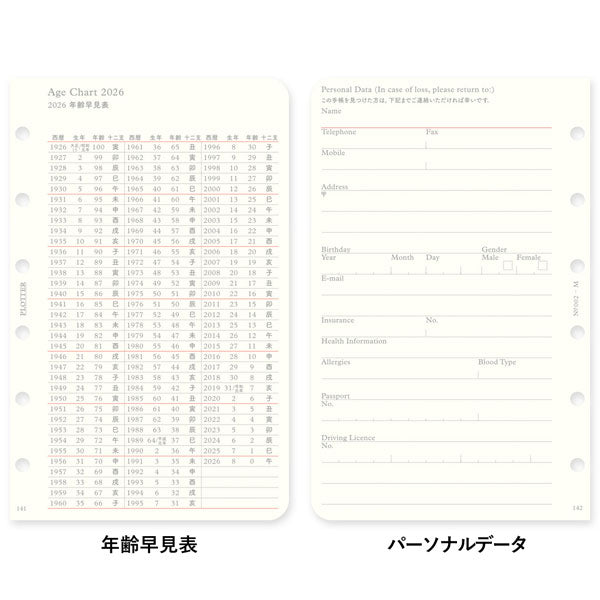 002 2026年 ダイアリーリフィル 週間レフト式 [ミニサイズ・MINI6] 6穴 2026年1月・月曜始まり 週間+メモ PLOTTER/プロッター 77718176 [M便 1/8]