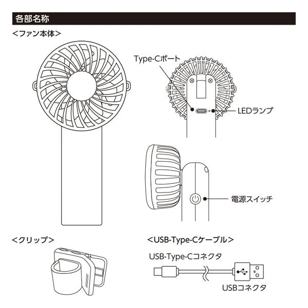日傘にもつけられる クリップ付ハンディファン [全2色] トレードワークス TC-0029