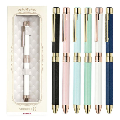 限定セット シャーボX SL6 レザー調 ゴールドメッキタイプ ＜リフィルセット：シャープ0.5mm、ジェルJSB 0.5mm芯（ブラック/カーマインレッド）＞ 複合ペン ゼブラ SB36【送料無料*】 ze_2511